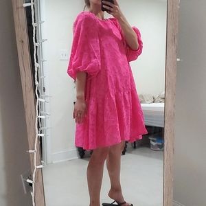 COPY - Bright Pink Puffed Sleeves Full Swing Maternity Dress